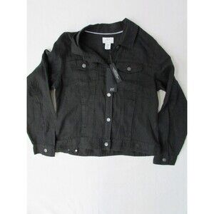 Jones New York Shacket 100% Linen Black Women's SZ M Long Slv Lightweight NWT